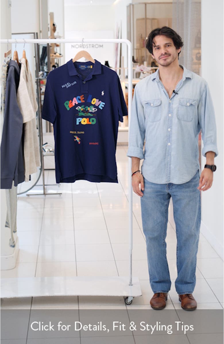 Classic Fit Peace Love Embroidered Polo, sales video thumbnail