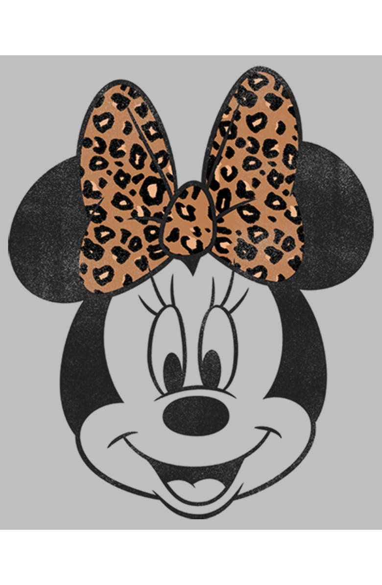 Mickey & Friends Women's Mickey & Friends Minnie Mouse Cheetah Print Bow  Graphic T-Shirt, Alternate, color, Athletic Heather