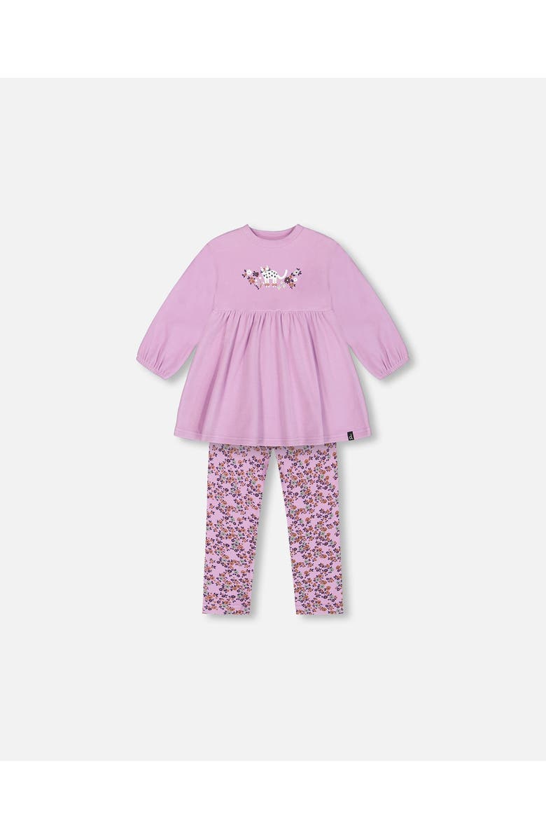 Deux par Deux Girl's Tunic And Printed Leggings Set Lilac Mini Flowers, Main, color,