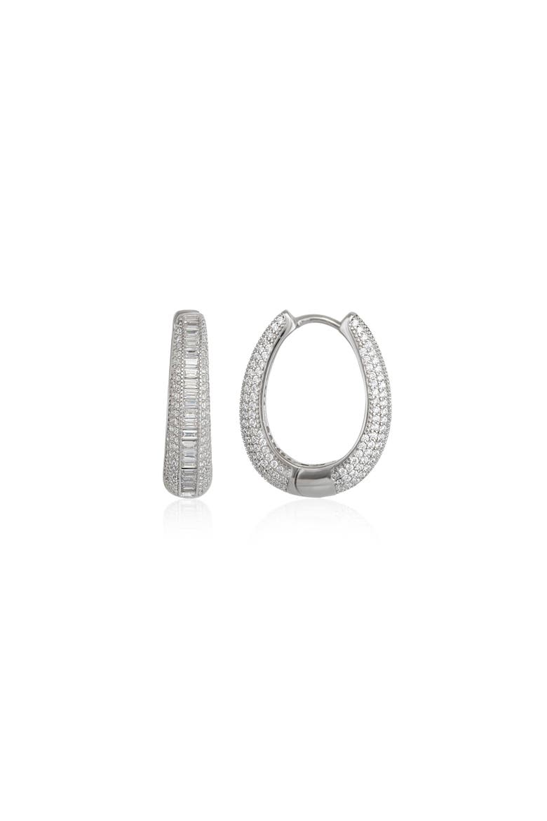 Elliptical Oval Chunky Hoop Sterling Silver Zirconia Earring, Main, color, Silver