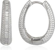 Spero London Elliptical Oval Chunky Hoop Sterling Silver Zirconia Earring