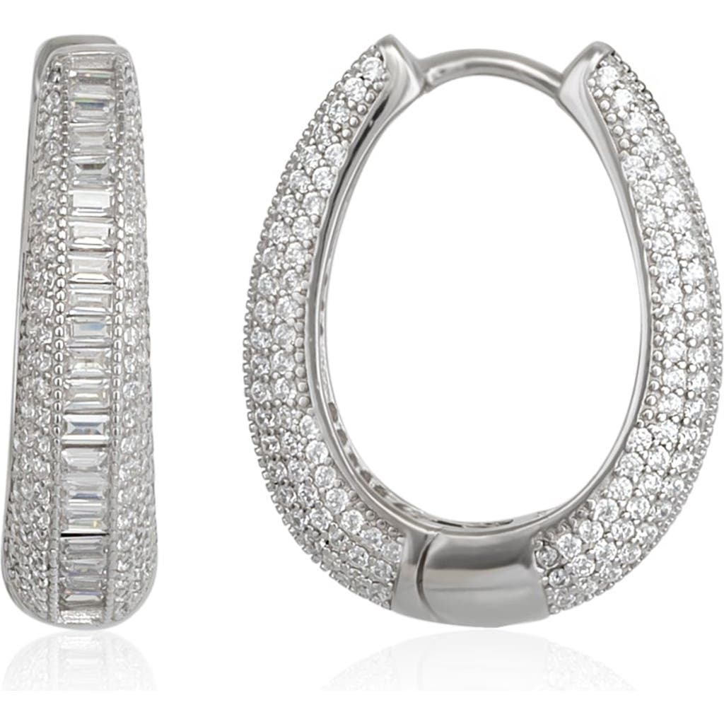 Spero London Elliptical Oval Chunky Hoop Sterling Silver Zirconia Earring In Metallic
