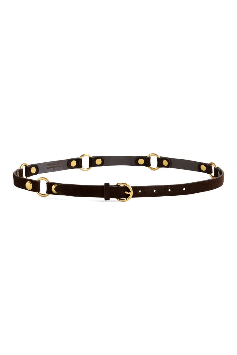 O-Ring Studded Suede Belt, Main, color, DARK CAROB
