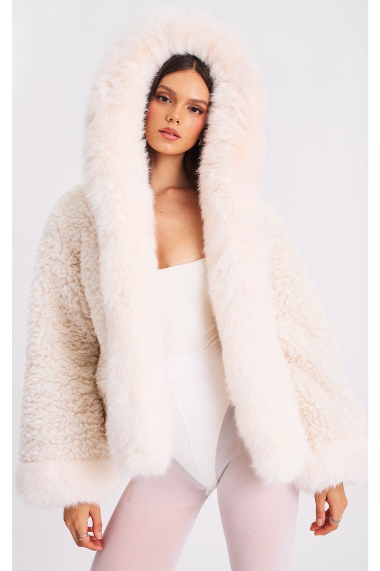 Jumbo Kali Vegan Shearling Fur Trimmed Coat, Main, color, White