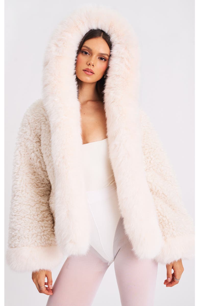 Miss Circle Jumbo Kali Vegan Shearling Fur Trimmed Coat, Main, color, White