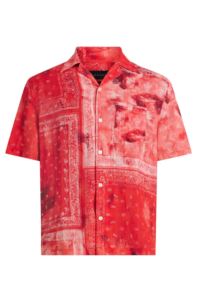 AllSaints Tijuana Bandana Print Short Sleeve Cotton Button-Up Shirt, Alternate, color, Apple Red