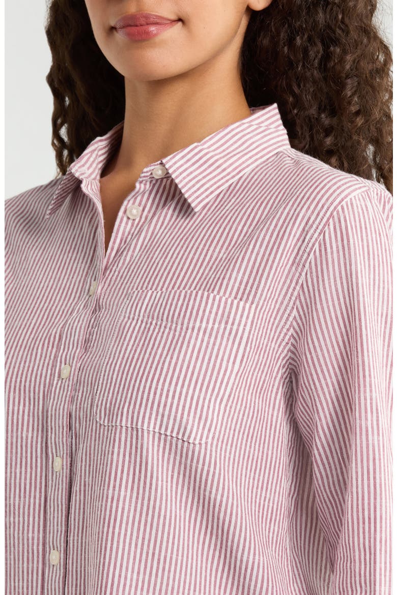 Boyfriend Button-Up Shirt, Alternate, color, BURGUNDY STRIPE