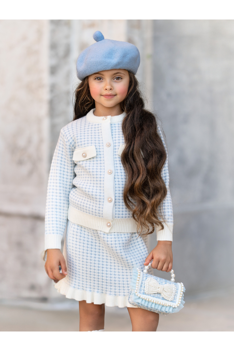 Cute Knit Cardigan and Ruffle Skirt Set, Alternate, color, Blue