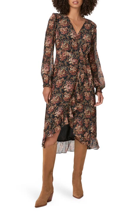 Paulette Print Long Sleeve Silk Dress