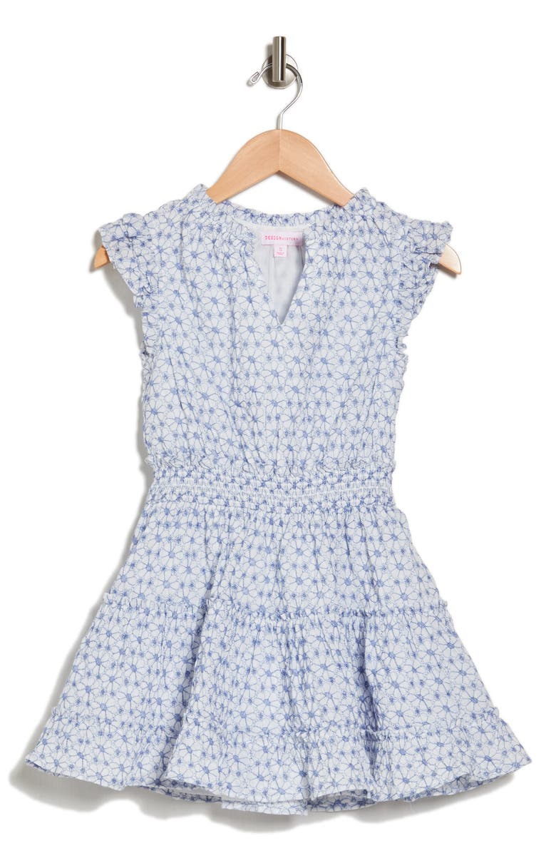 Design History Kids' Floral Cotton Eyelet Dress, Main, color, Blue Combo