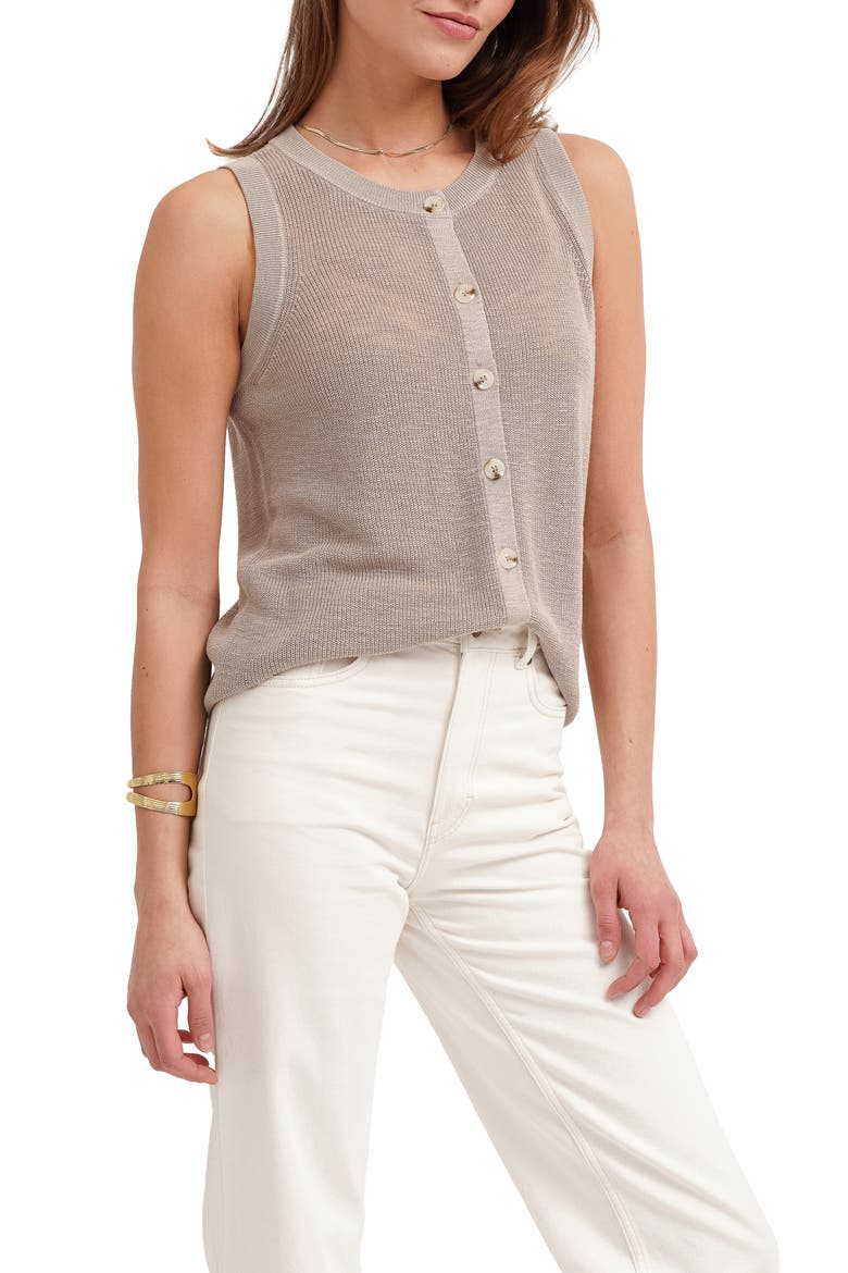 Button Front Sleeveless Sweater, Main, color, BARLEY