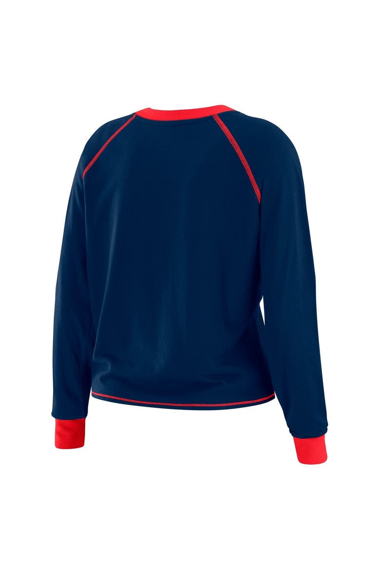 Women's WEAR by Erin Andrews Royal/Red New York Giants Plus Size Tie-Front Long Sleeve Top, Alternate, color, Royal