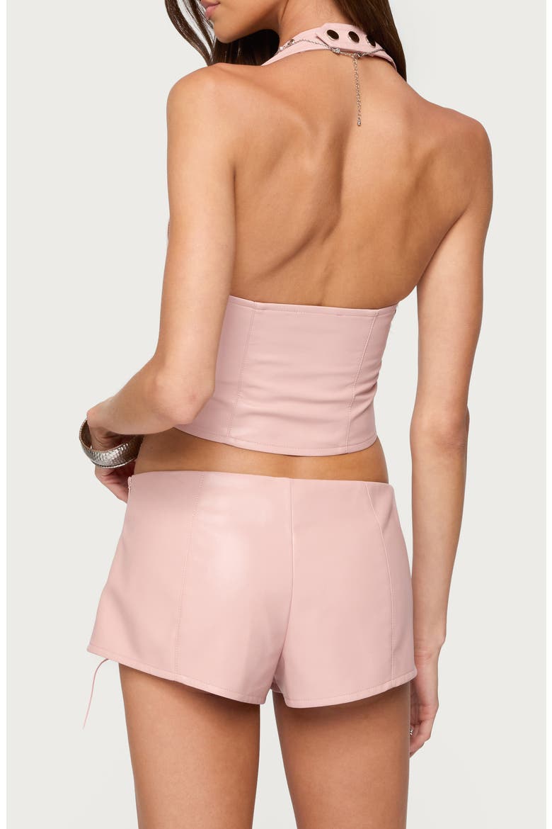 Elisha Lace-Up Faux Leather Halter Top, Alternate, color, PINK