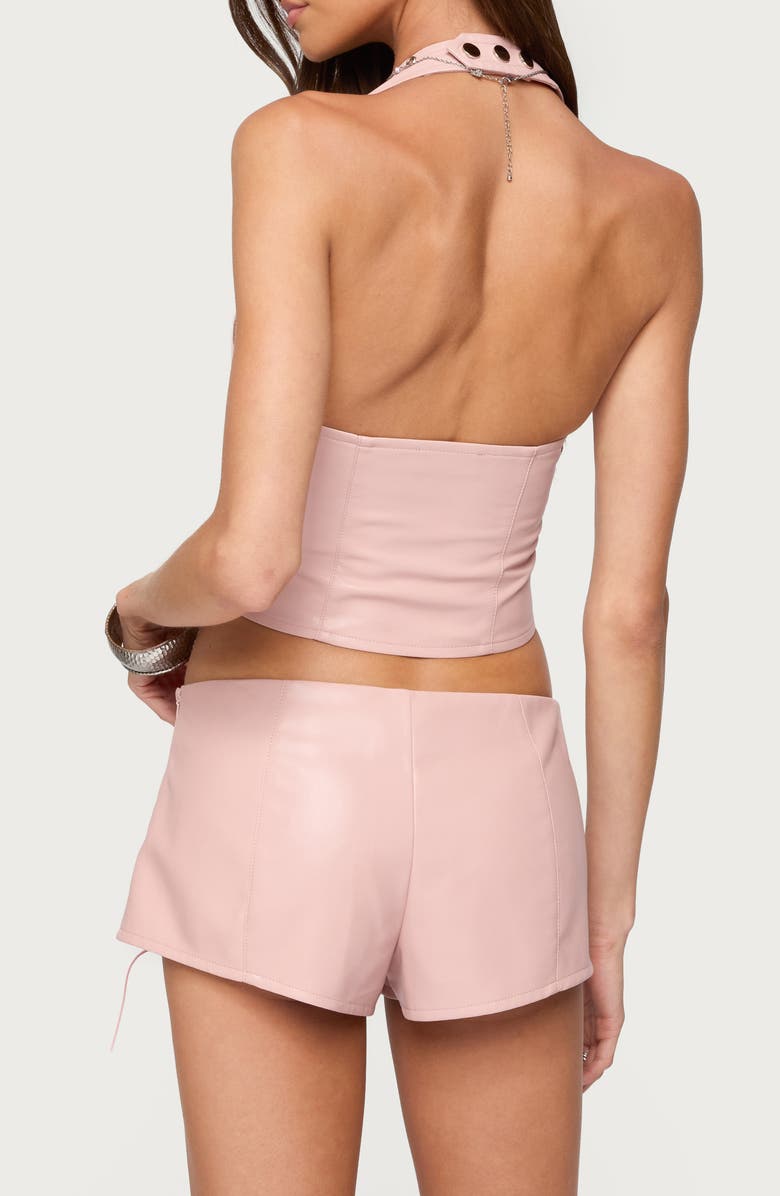 EDIKTED Elisha Lace-Up Faux Leather Halter Top, Alternate, color, Pink