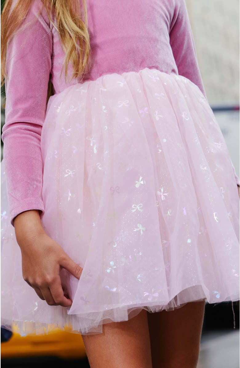 Lola + The Boys Ballerina Bow Velour Dress, Alternate, color, Pink