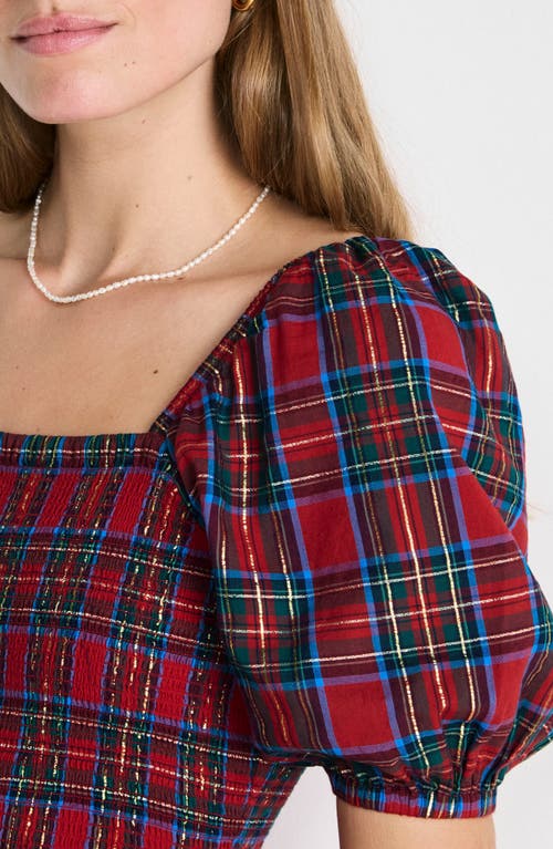 Vineyard Vines Ellen Plaid Puff Sleeve Midi Dress In Multi