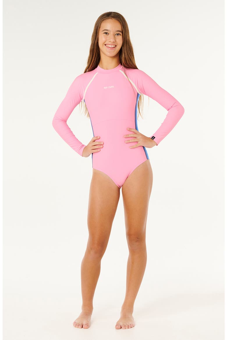 Kids' Surf Revival Long Sleeve One-Piece Rashguard Swimsuit, Alternate, color, BRIGHT PINK