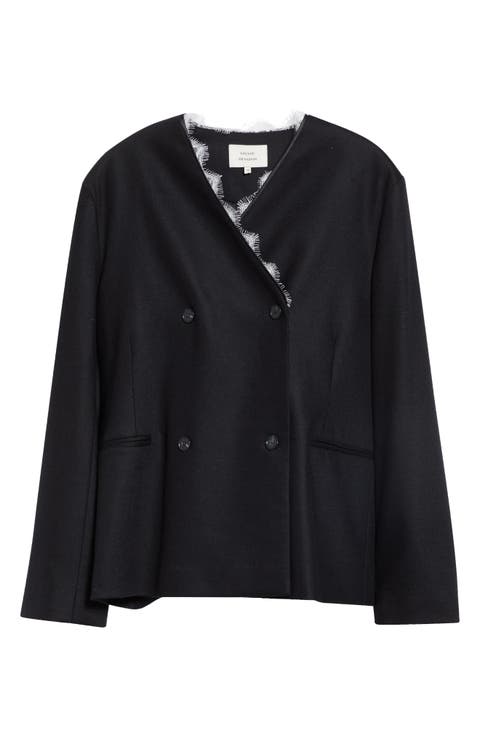 Leandra Lace Trim Stretch Wool & Cashmere Jacket