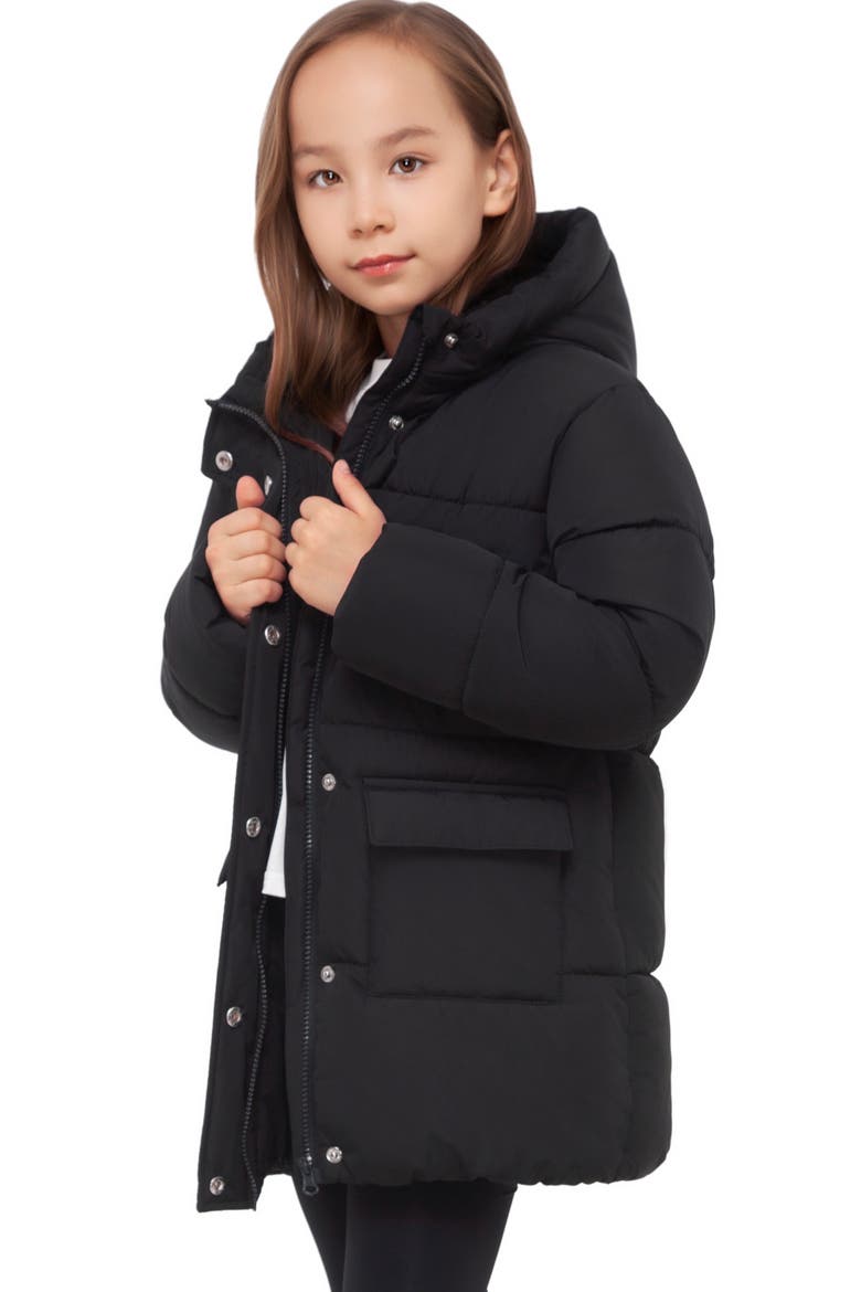 Kids' Madison Longline Hooded Puffer Jacket, Alternate, color, Black