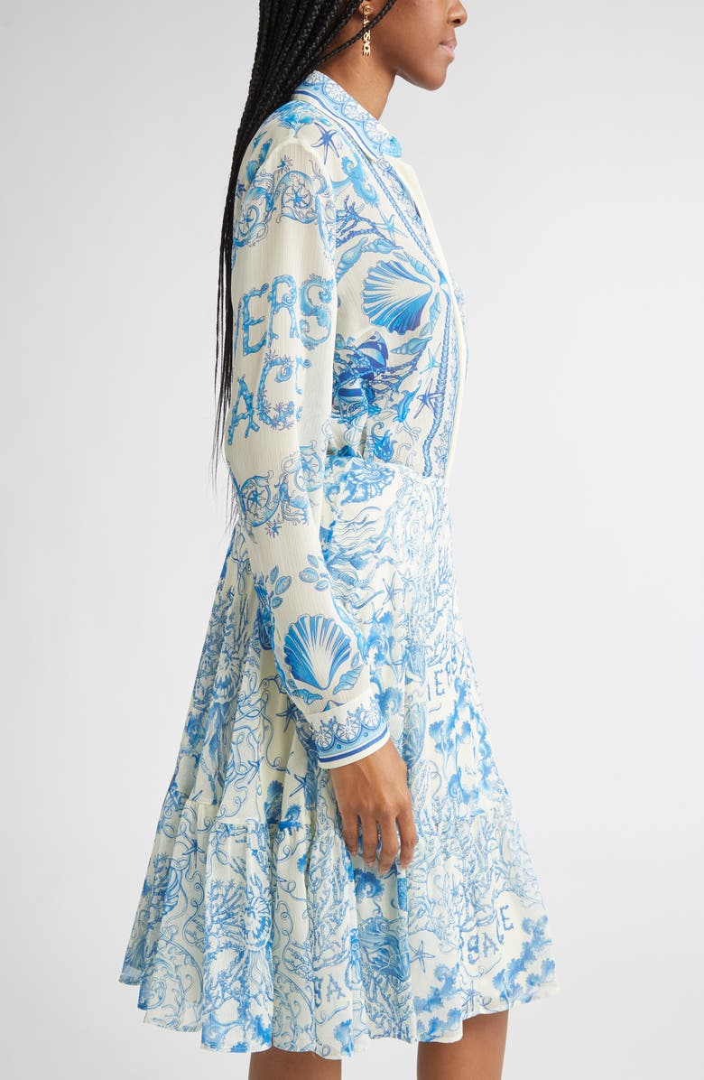 Versace Underwater Barocco Techno Crepon Button-Up Shirt, Alternate, color, Eggshell Bright Dv Blue