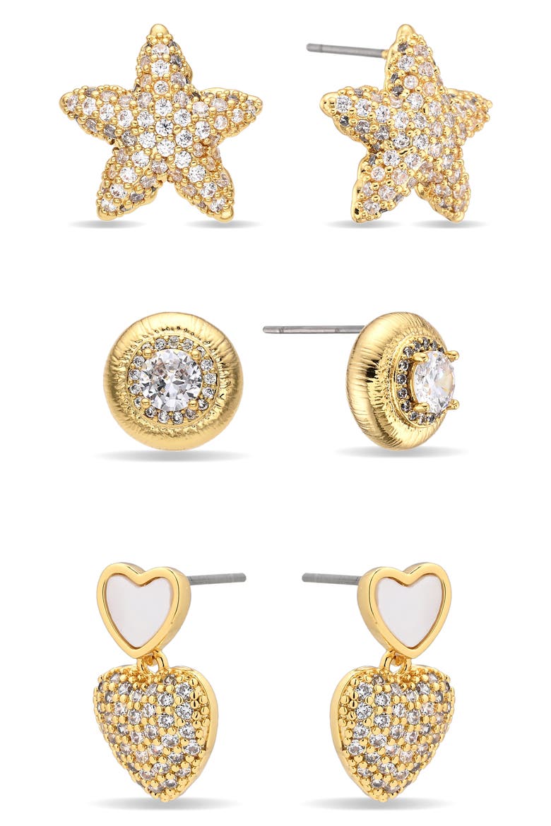 Sabrina Set of 3 Cubic Zirconia Earrings, Main, color, GOLD