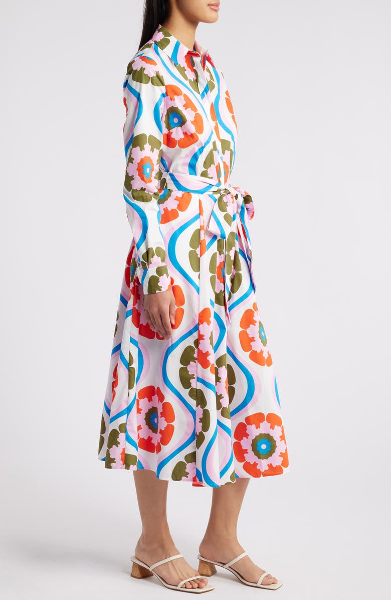 Boden Amy Floral Long Sleeve Cotton Midi Shirtdress, Alternate, color, 