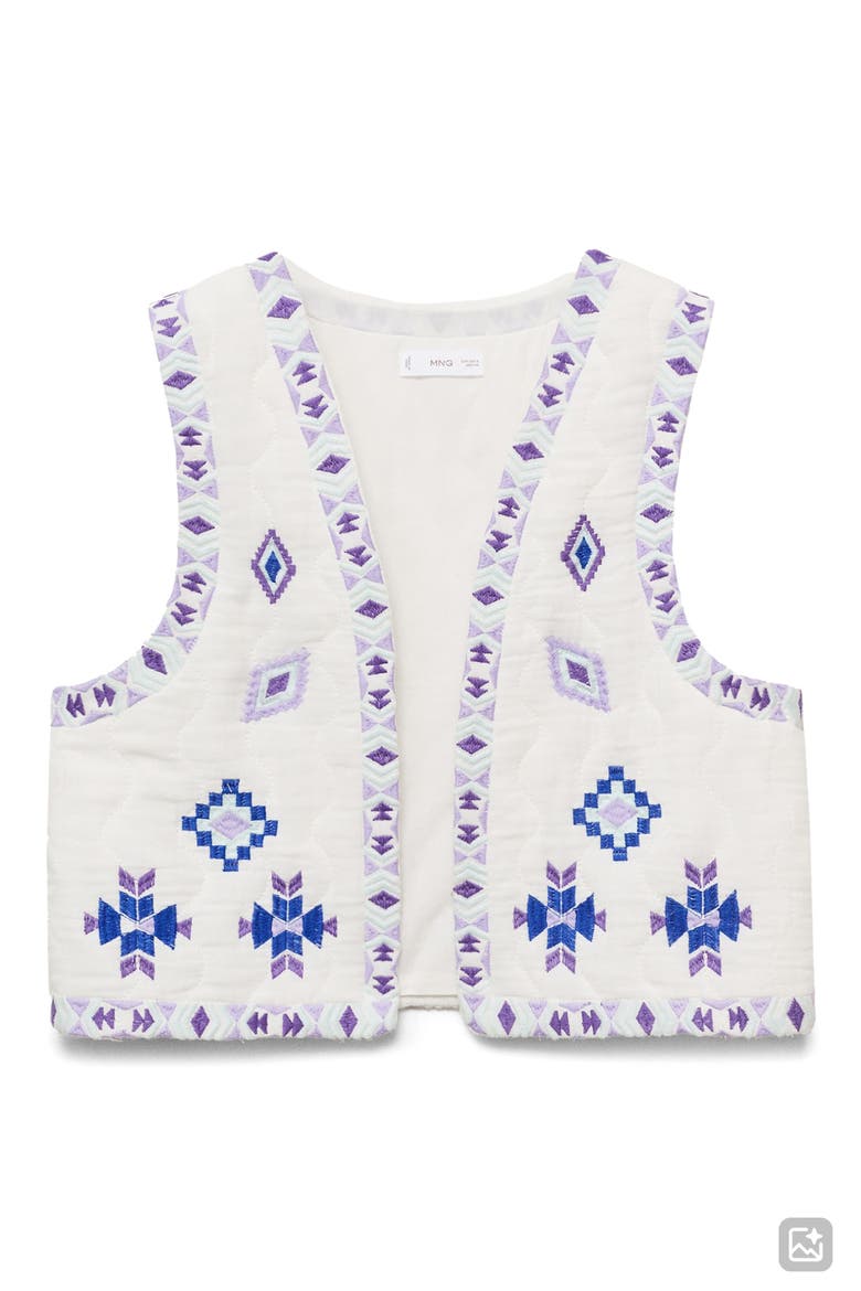 Embroidered Quilted Cotton Crop Vest, Alternate, color, OFF WHITE