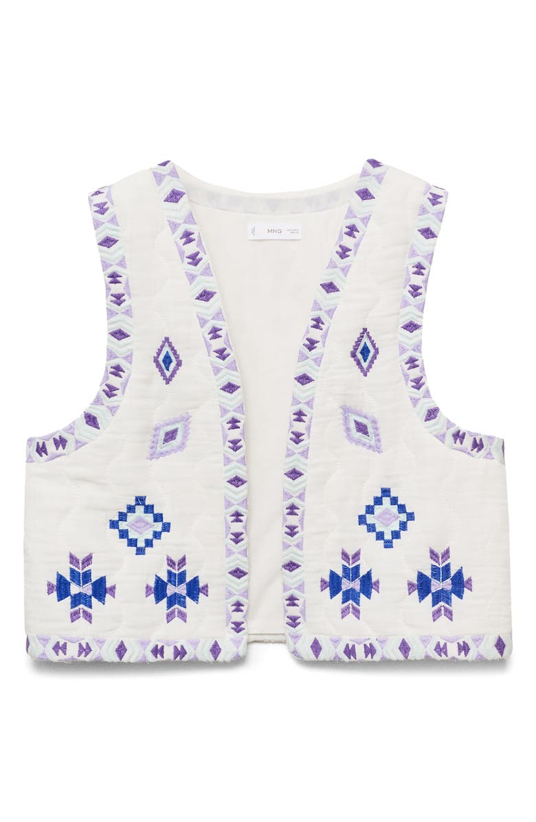 MANGO TEEN Embroidered Quilted Cotton Crop Vest, Alternate, color, Off White