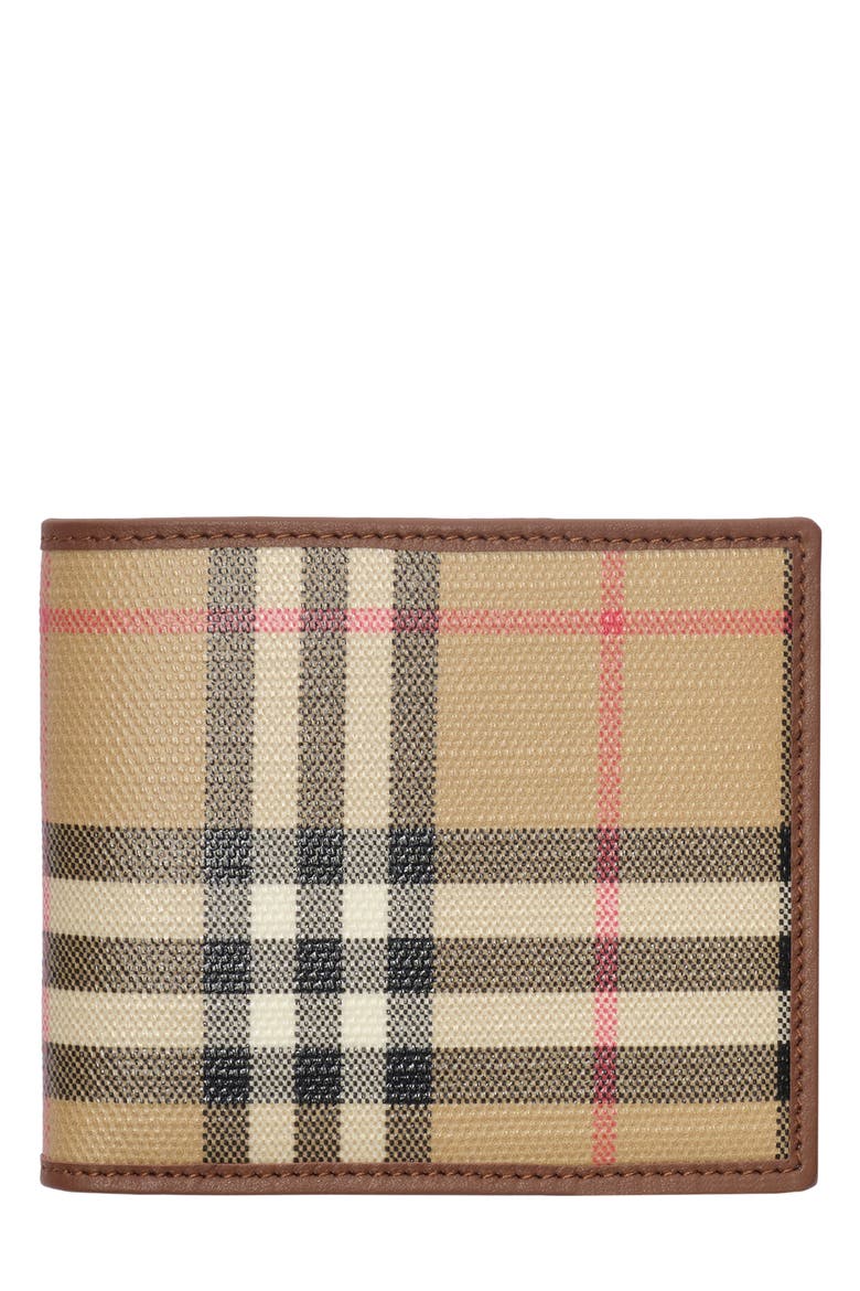 Check Coated Canvas & Leather Bifold Wallet, Main, color, ARCHIVE BEIGE