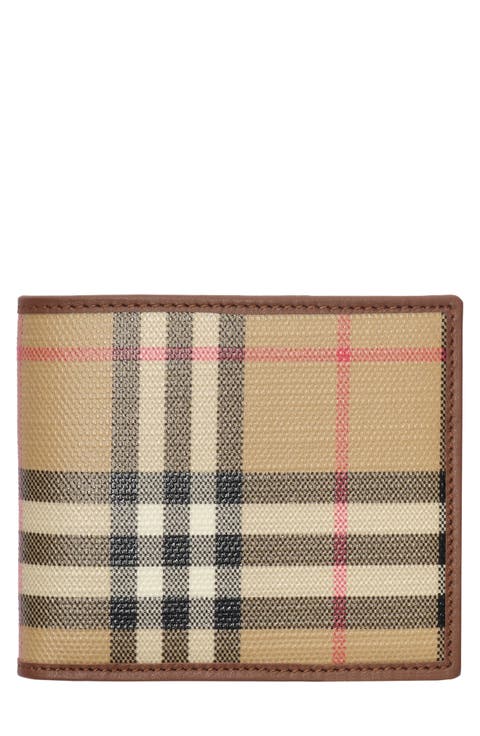 Check Coated Canvas & Leather Bifold Wallet