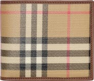 Burberry Check Coated Canvas & Leather Bifold Wallet