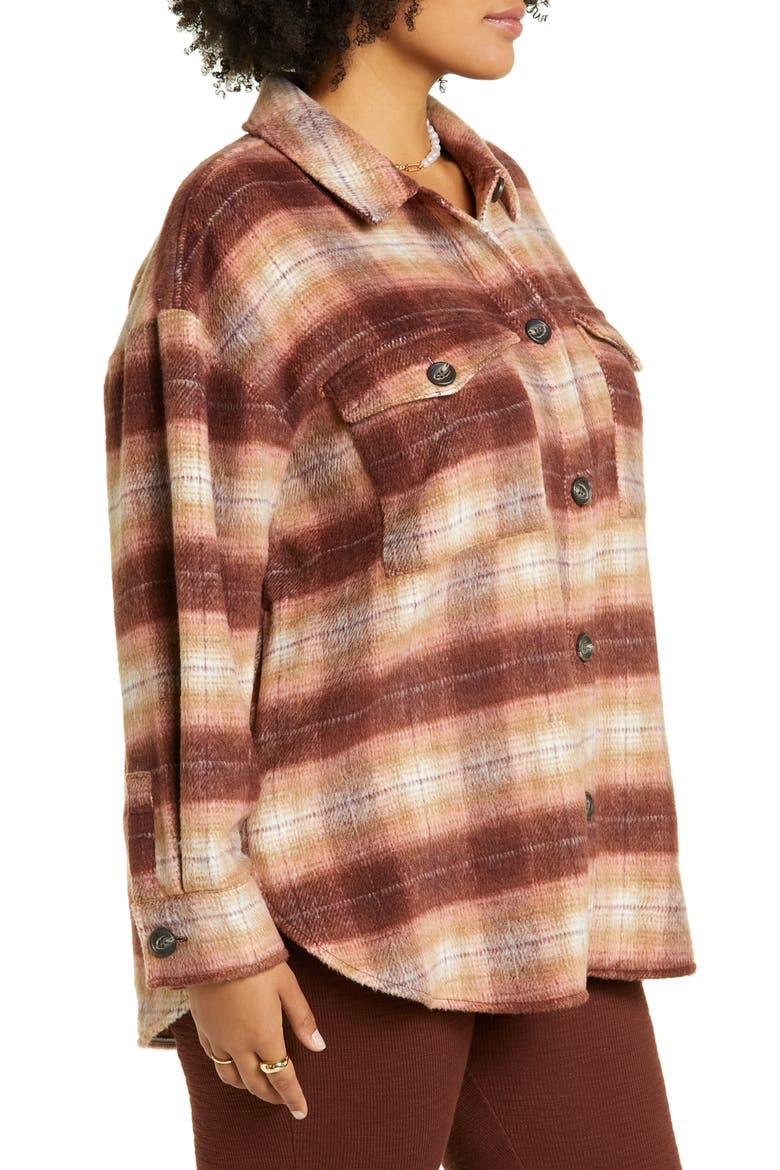 Plaid Brushed Shacket, Alternate, color, BROWN FIVER OMBRE PLAID