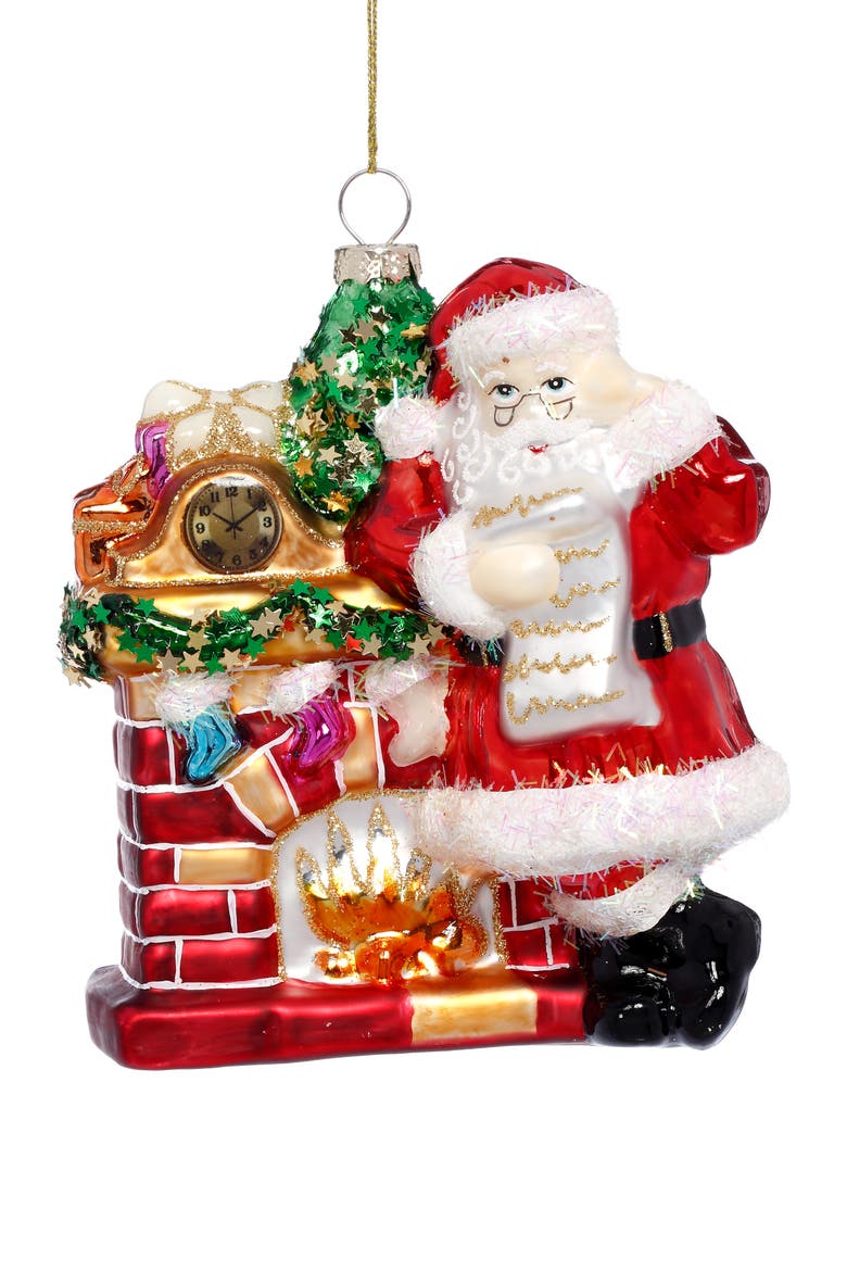 Santa by Fireplace Ornament, Set of 6, Main, color, Red