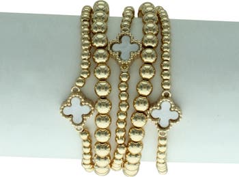 Set of 5 Clover Beaded Stackable Bracelets