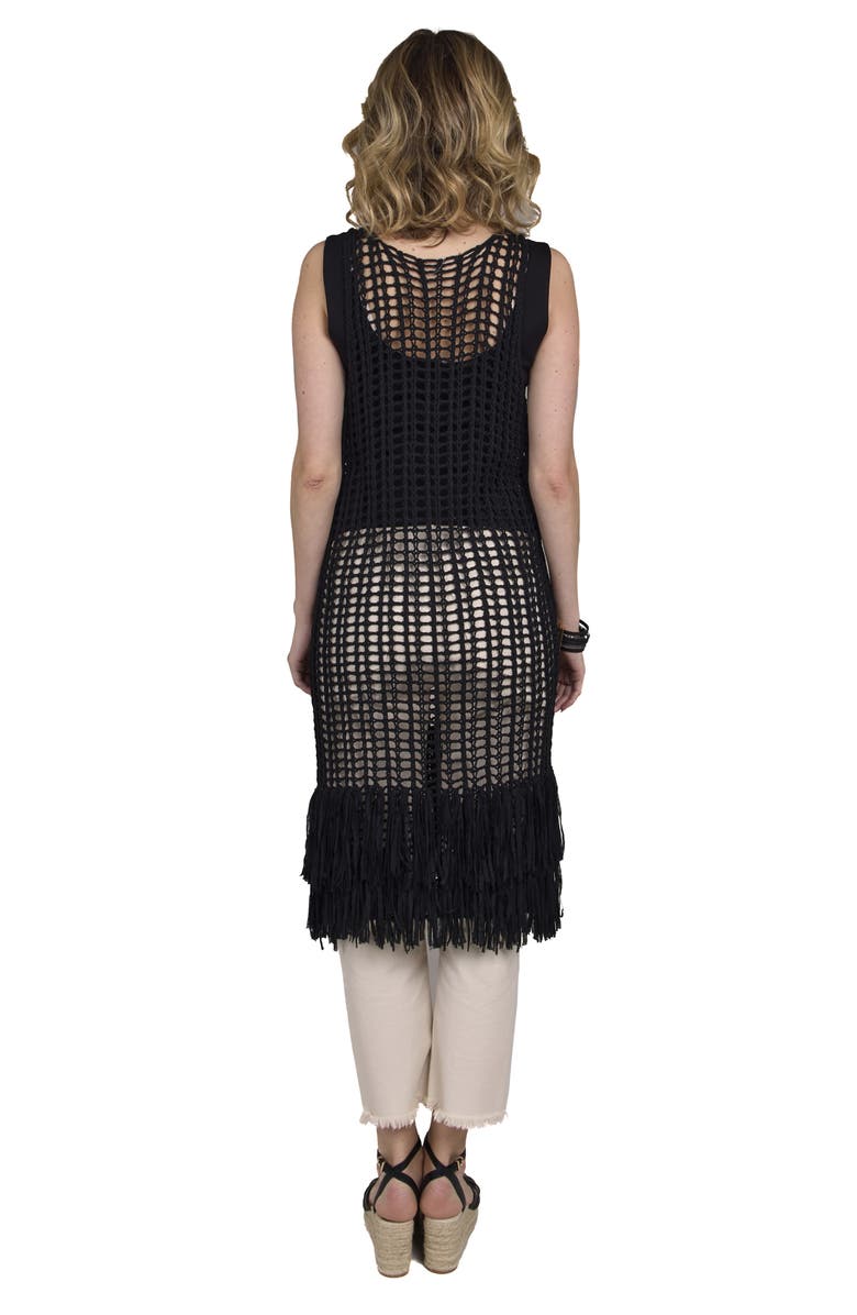 SAACHI Boho Chic Fringe Knit Cover-Up, Alternate, color, Black