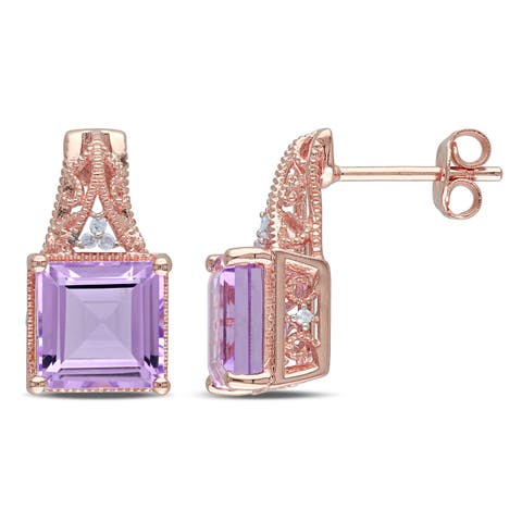 Rose de France & Diamond Square Drop Earrings