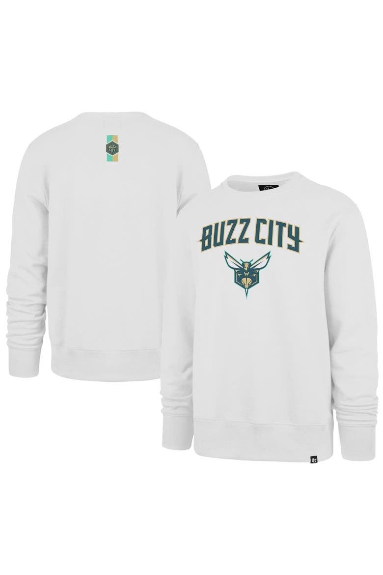 Men's '47 White Charlotte Hornets 2023/24 City Edition Postgame Headline Crew Pullover Sweatshirt, Alternate, color, White