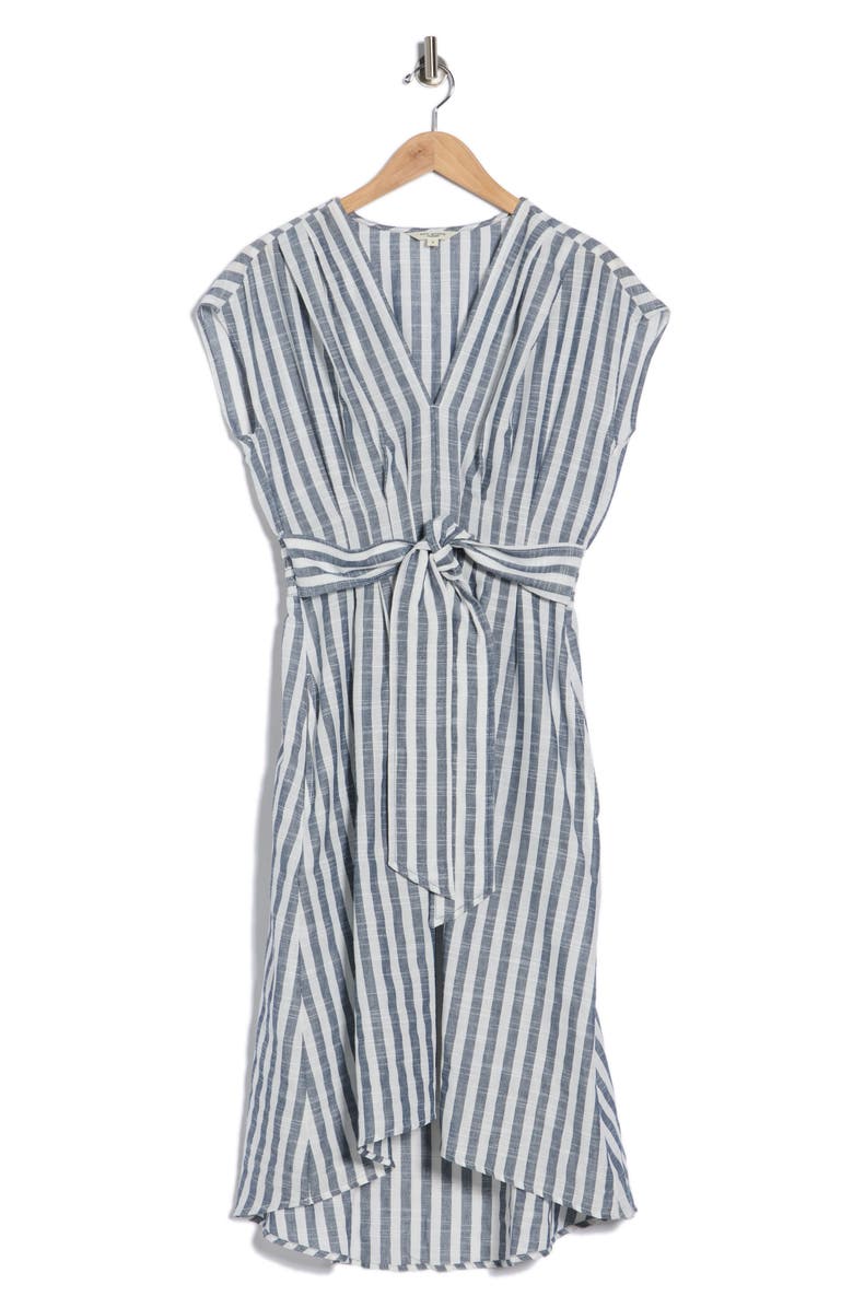 MAX STUDIO Stripe Tie Front Cotton Blend Dress, Alternate, color, Navy/ White