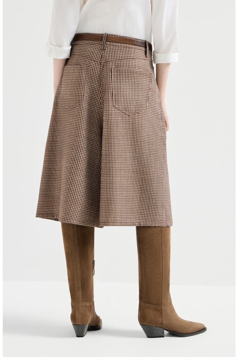Sparkling virgin wool houndstooth long Bermuda shorts with monili, Alternate, color, Brown