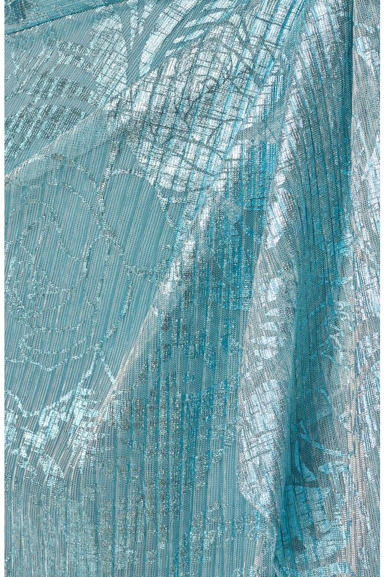 Metallic Crinkle Sleeveless Mesh Gown, Alternate, color, BLUE