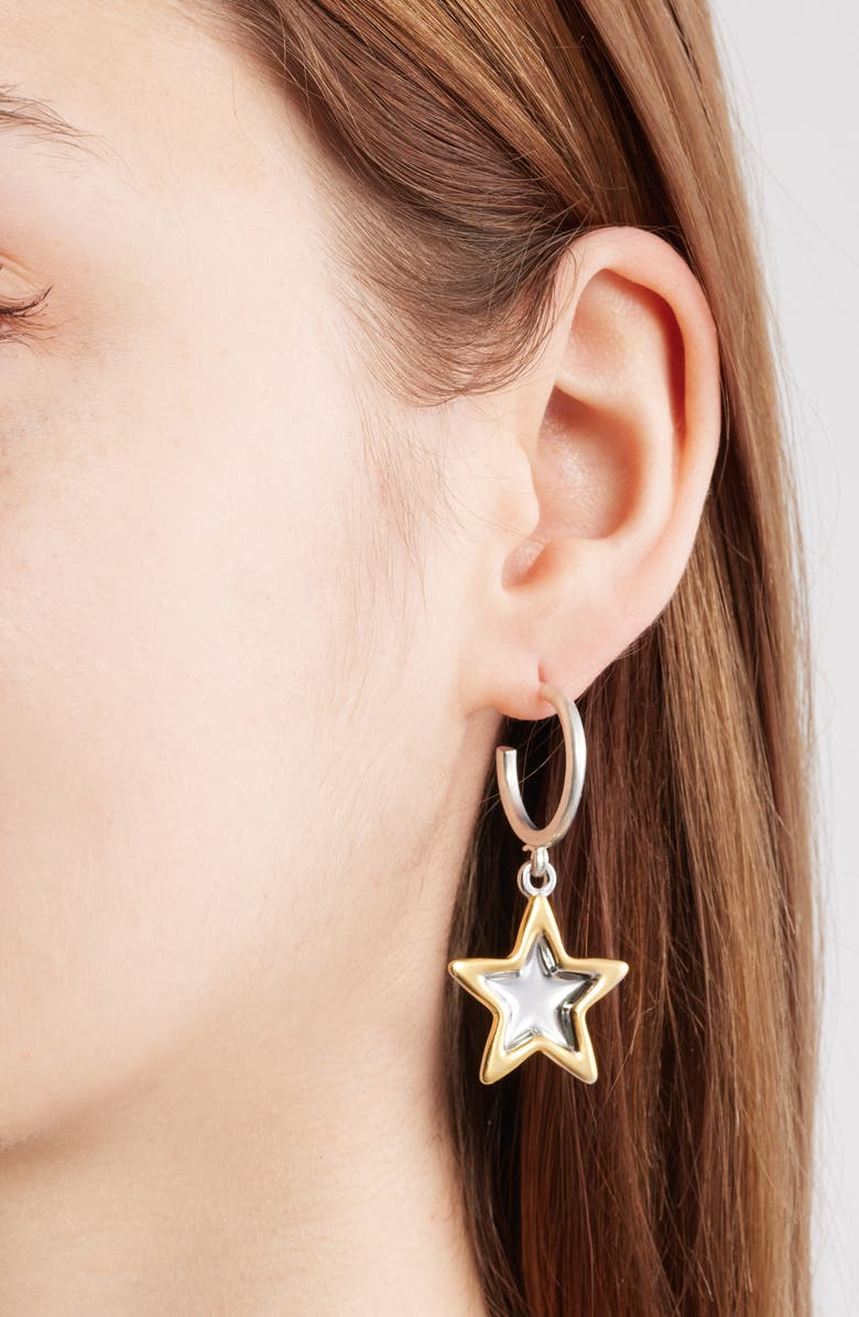 VIDAKUSH Duotone Star Charm Hoop Earrings, Alternate, color, Silver