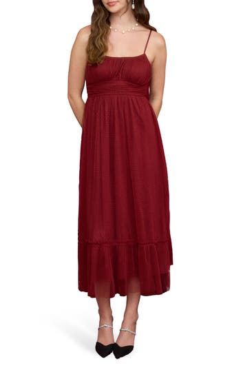 Blu Pepper Empire Waist Mesh Midi Dress In Brown