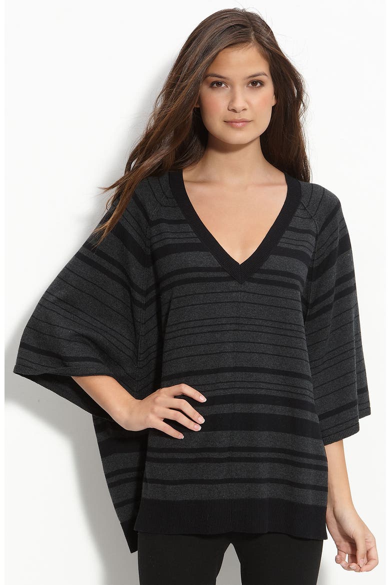 V-Neck Poncho Sweater, Main, color, DARK CHARCOAL/ BLACK STRIPE