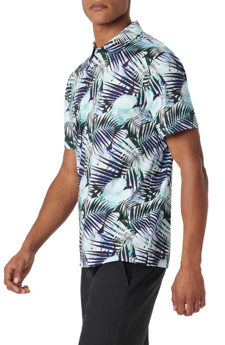 Bugatchi Hendrix Digital Leaf Print Pima Cotton Polo, Alternate, color, Turquoise