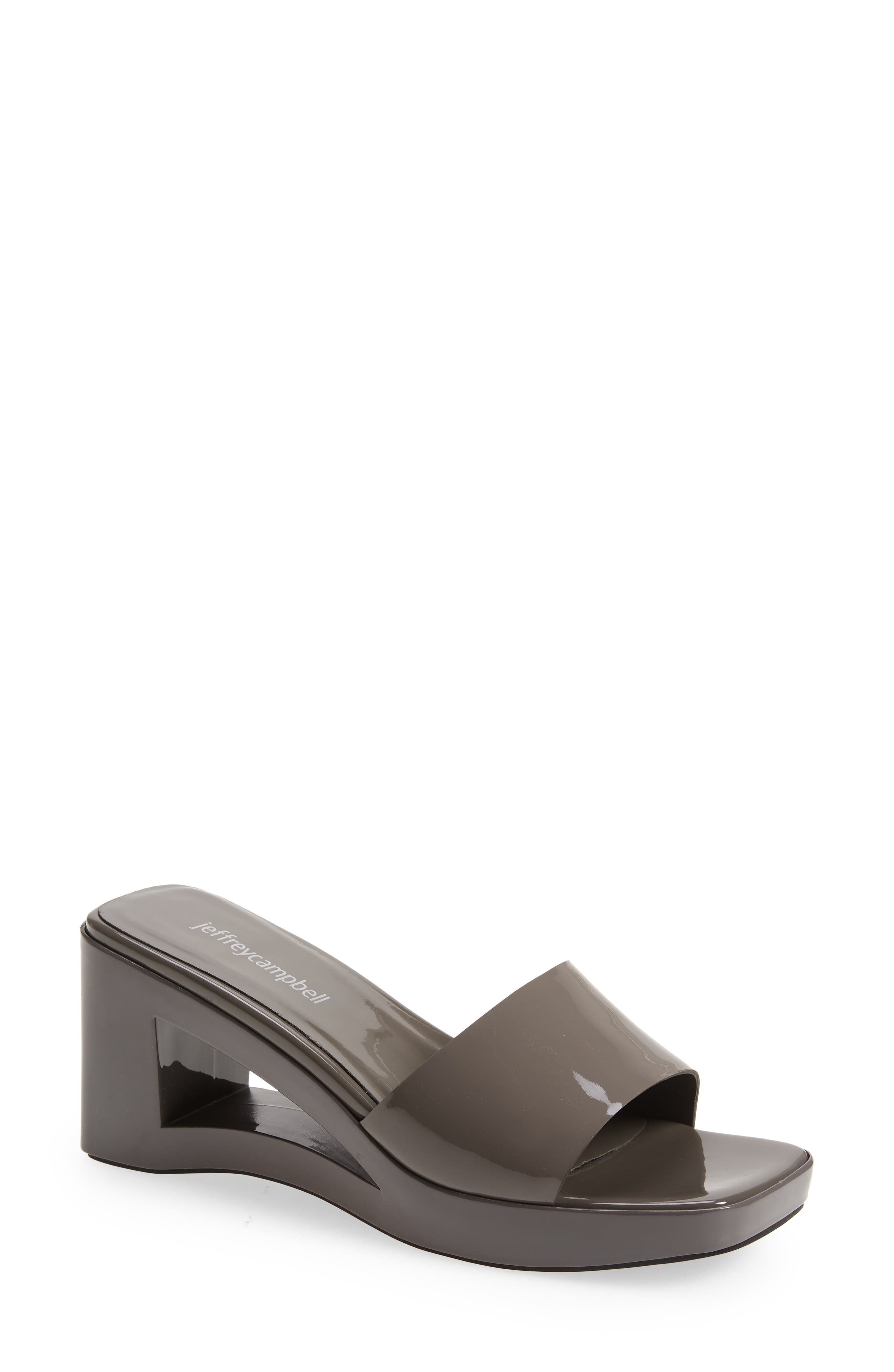 Shaggy Wedge Slide Sandal, Main, color, GREY PATENT