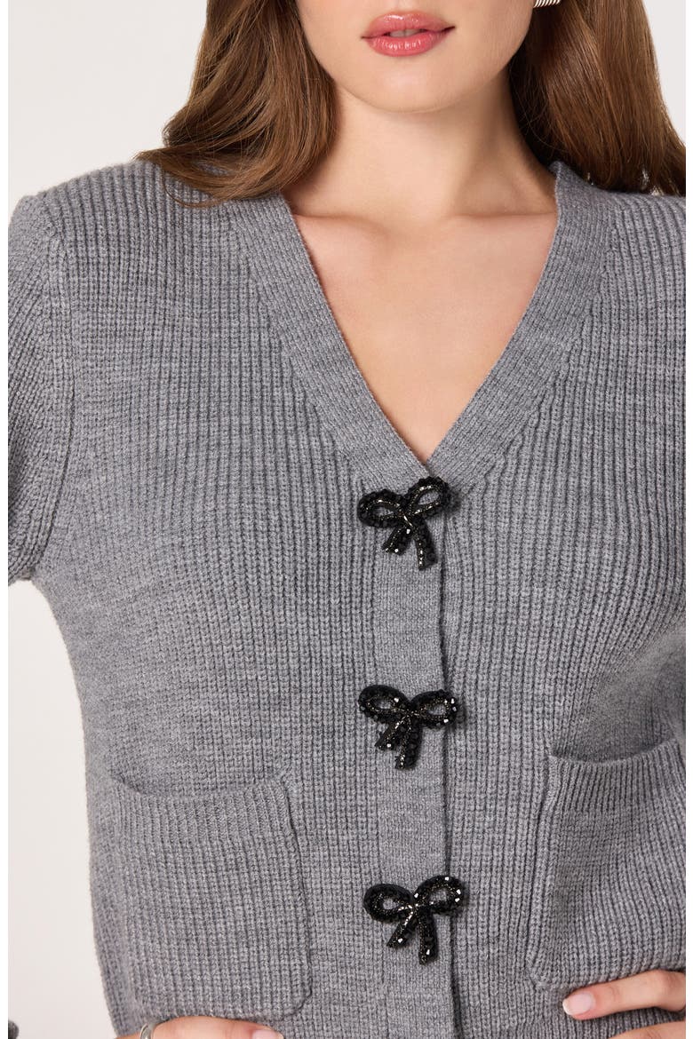 Crystal Embellished Bow Detail Cardigan, Alternate, color, GREY