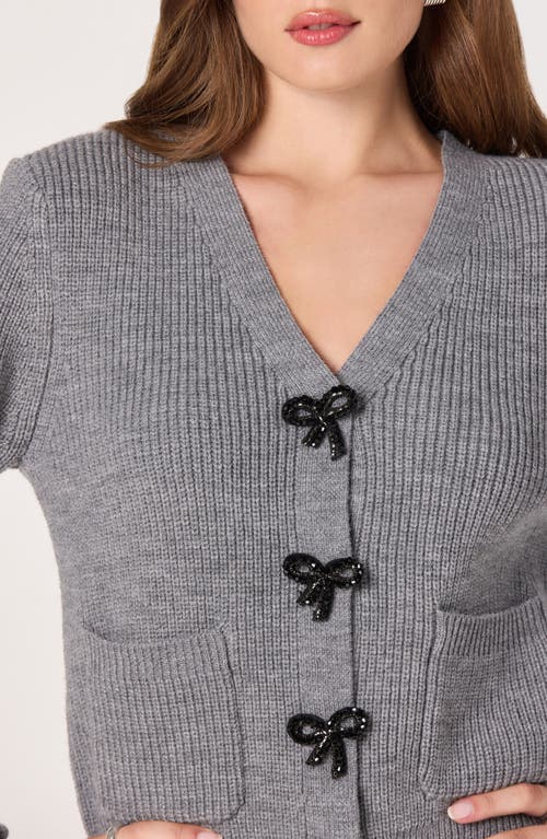 Astr The Label Crystal Embellished Bow Detail Cardigan In Gray