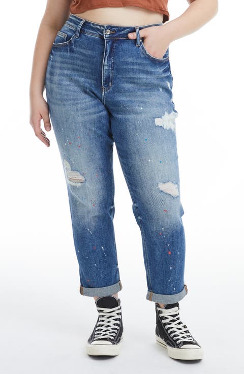 Painted High Waist Cuff Mom Jeans