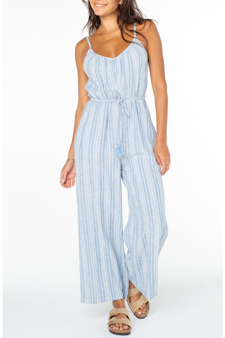 Gale Stripe Linen Blend Jumpsuit, Main, color, RIVIERA