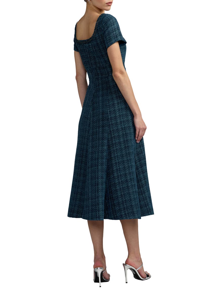 Embellished Bouclé Short Sleeve Midi Dress, Alternate, color, Teal